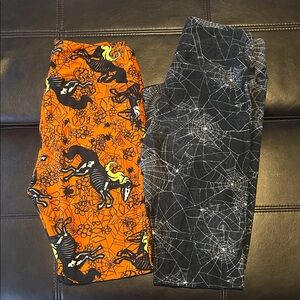LuLaRoe Women’s Leggings - Orange and Black Skeletons and Webs OS
